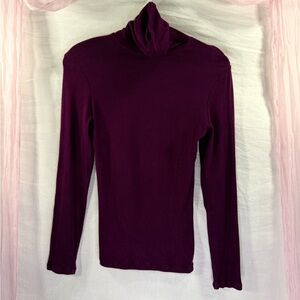 Michael Stars Ribbed Turtleneck Long Sleeve Top • Plum • One Size